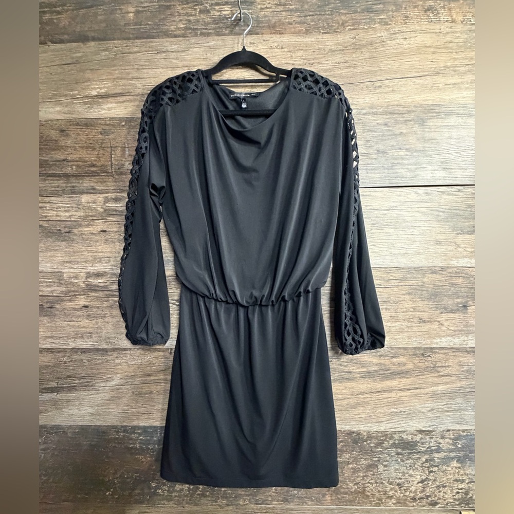 White House Black Market Black Dress with Crochet Sleeves